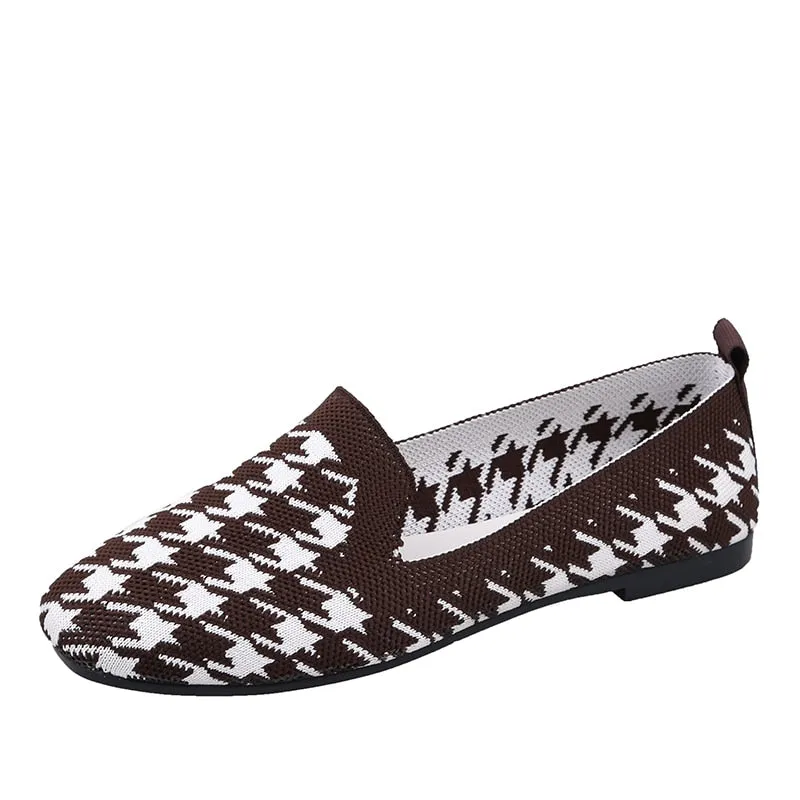 Purpdrank - Woman Loafers Houndstooth Knitted Slip on Shoes Spring Flat Moccasins Ladies Wide Fit Zapatos De Mujer