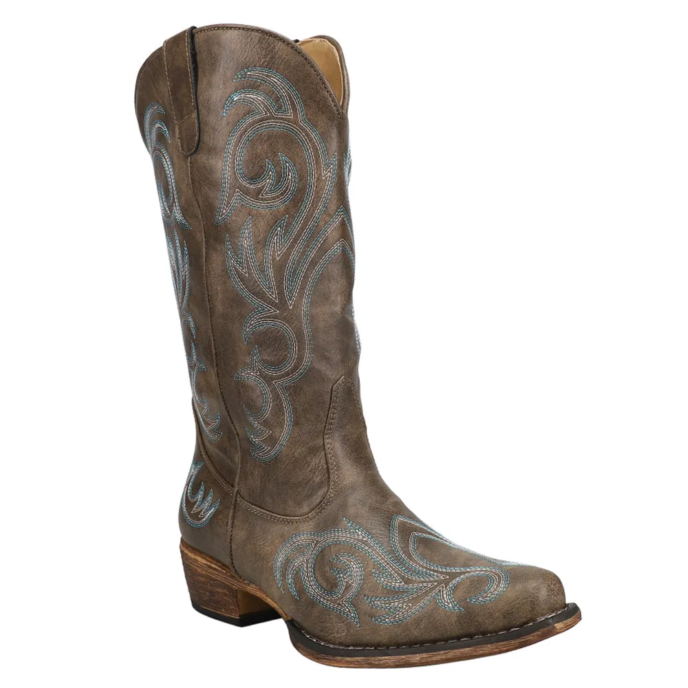 Riley Embroidery Round Toe Cowboy Boots