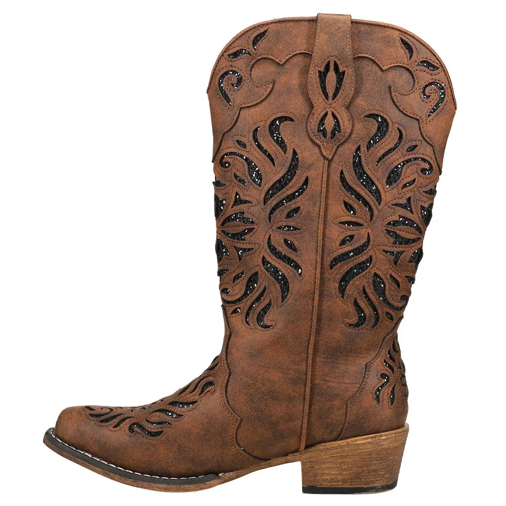 Riley Glitz Tooled-Inlay Snip Toe Cowboy Boots