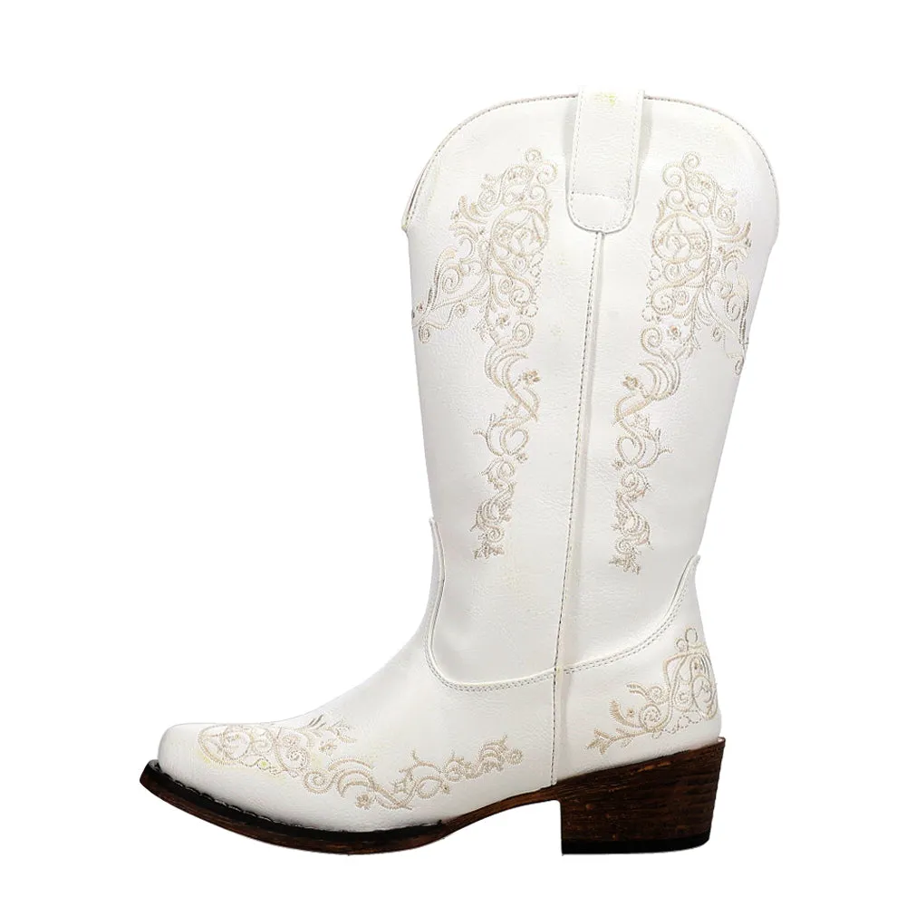 Riley Scroll Embroidered Snip Toe Cowboy Boots