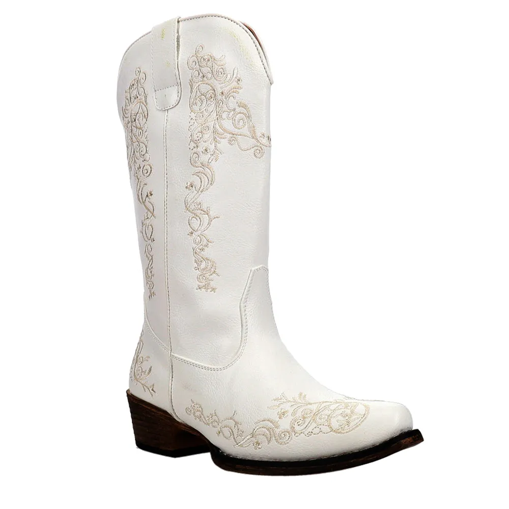 Riley Scroll Embroidered Snip Toe Cowboy Boots