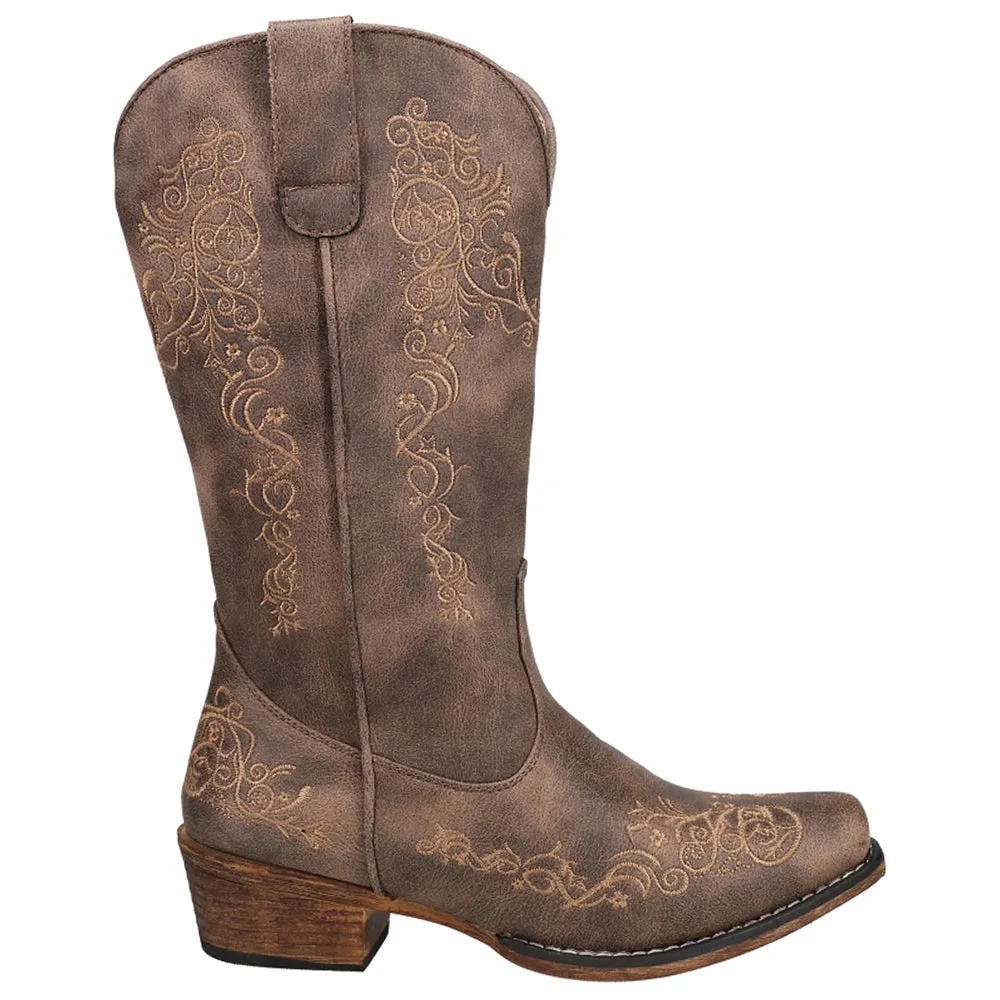 Riley Scroll Embroidery Snip Toe Cowboy Boots