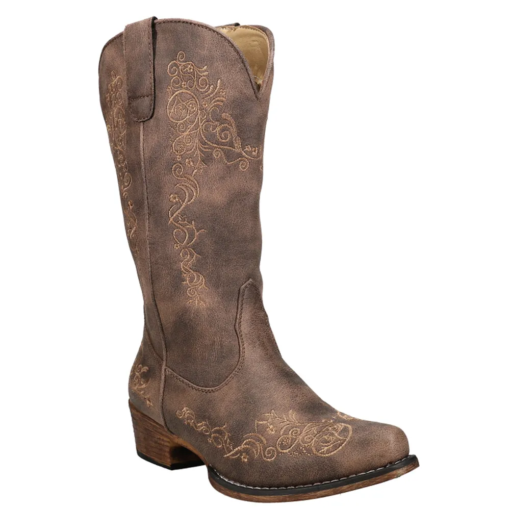 Riley Scroll Embroidery Snip Toe Cowboy Boots