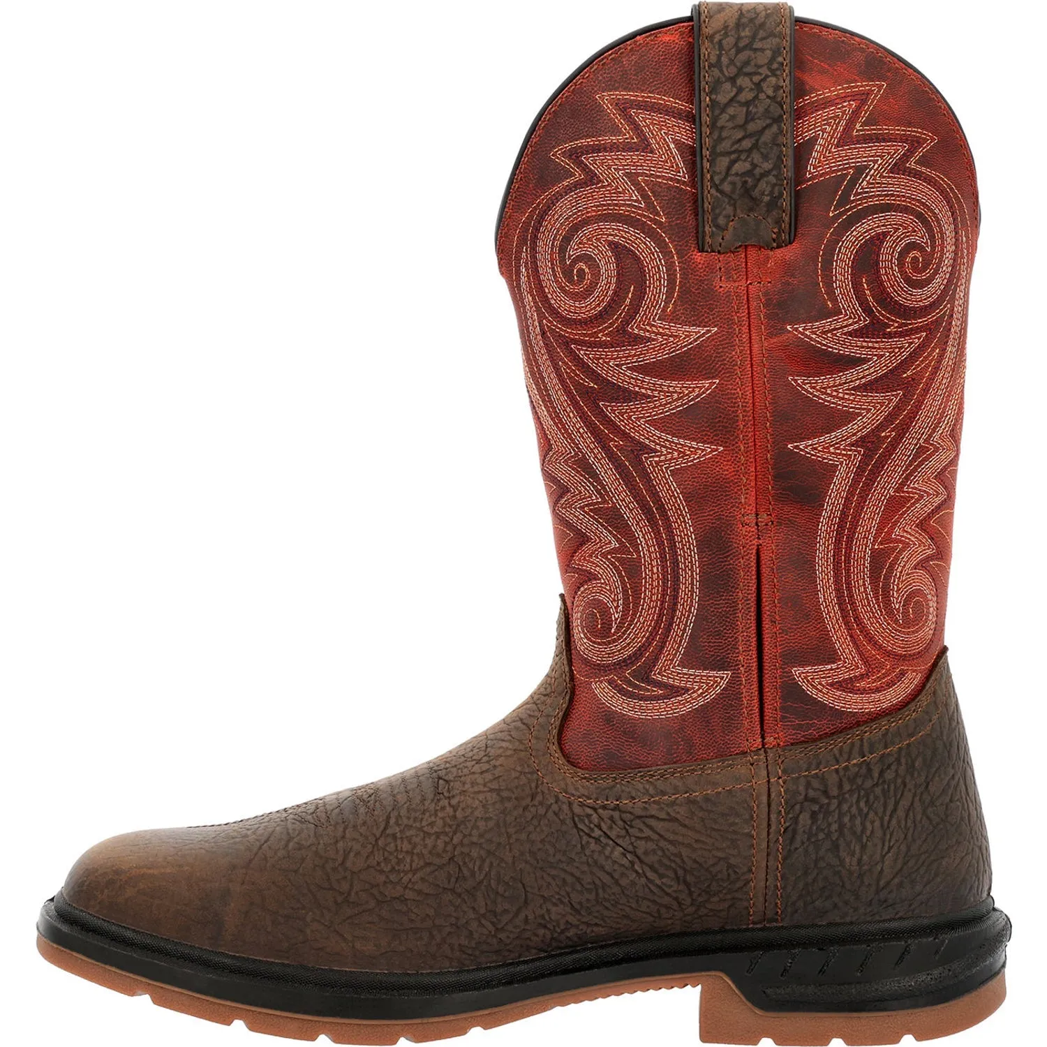 Rocky Mens Red/Dark Brown Leather WorkSmart 11in CT WP Cowboy Boots