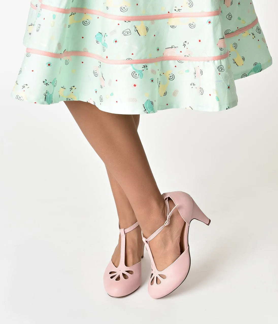 Rose Pink T-Strap Cut Out Kitten Heels