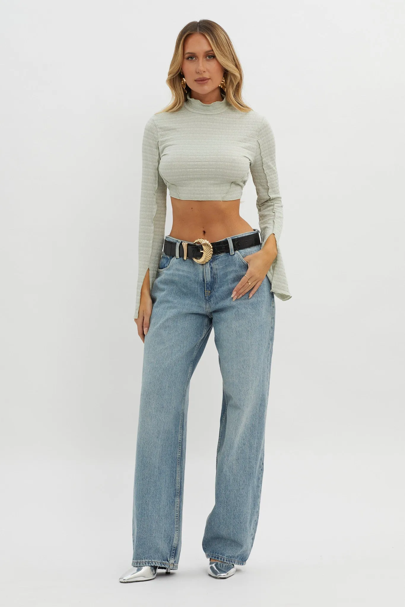 Rule Breaker Backless Mock Neck Top Sage