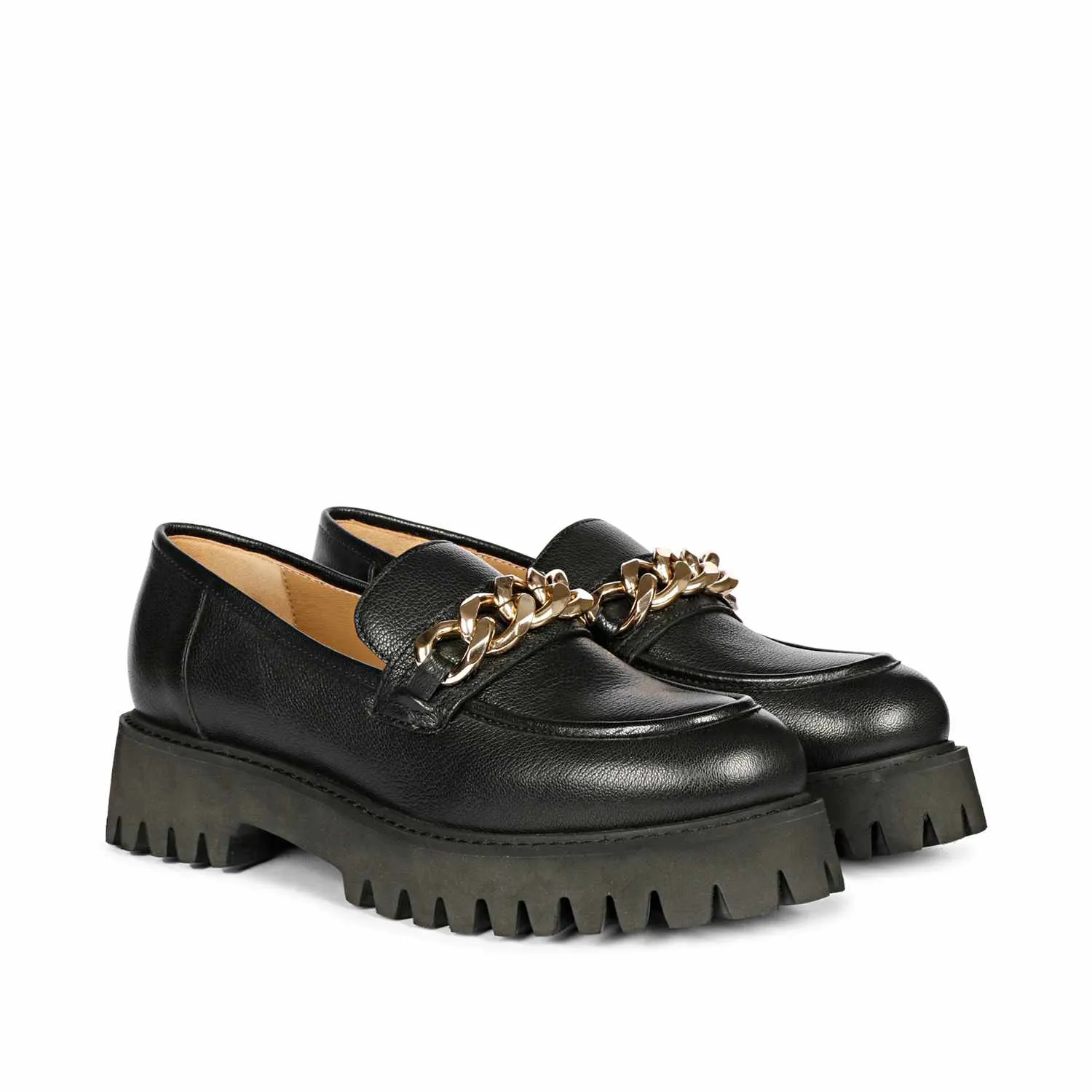 Saint Clara Black Leather Moccasins