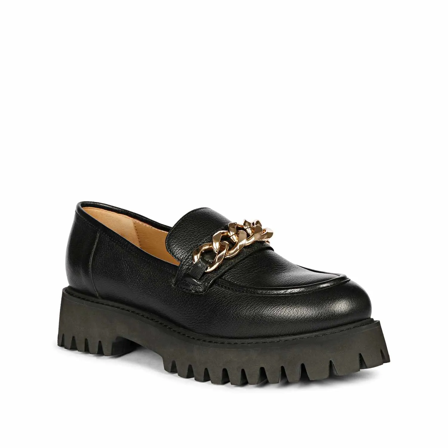 Saint Clara Black Leather Moccasins