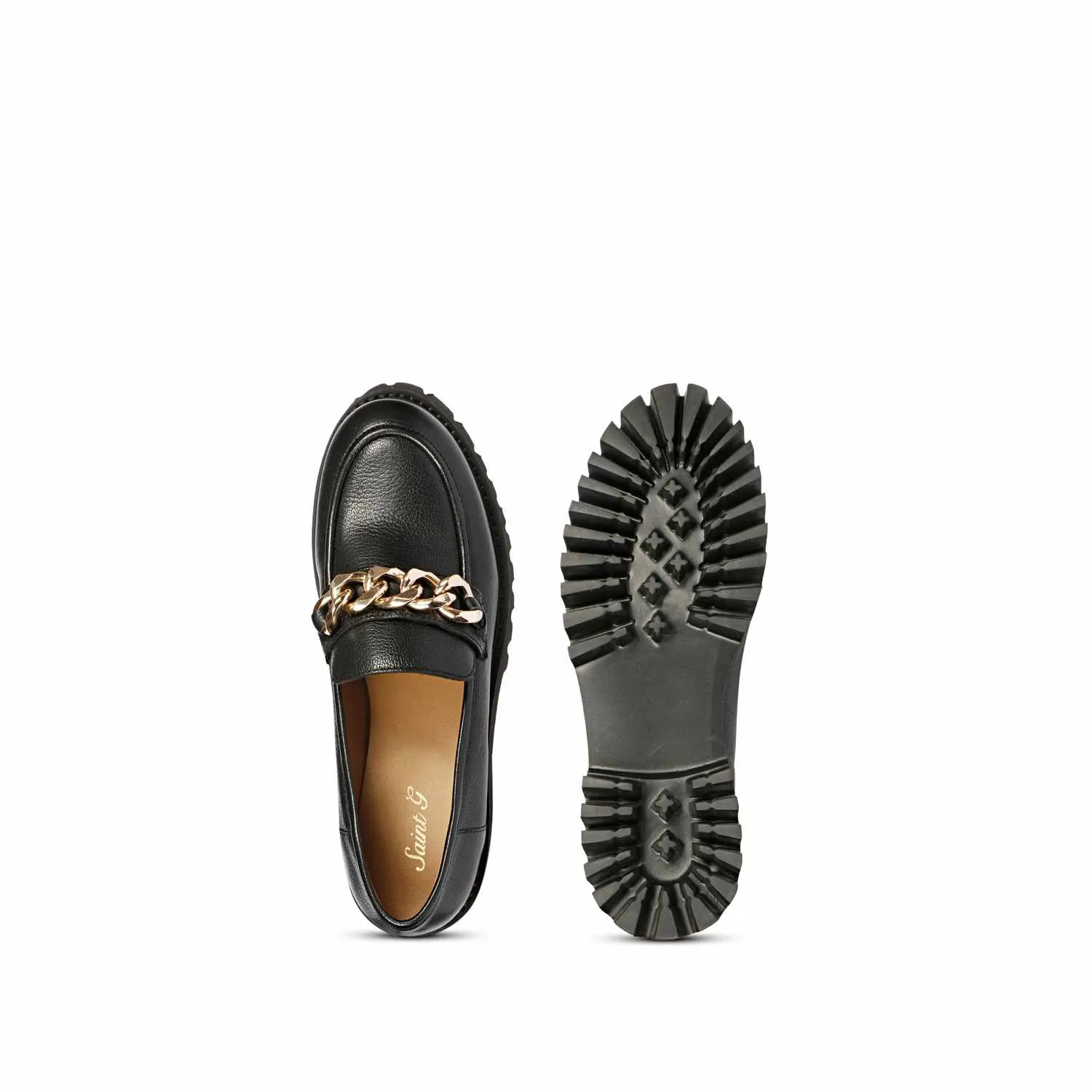 Saint Clara Black Leather Moccasins