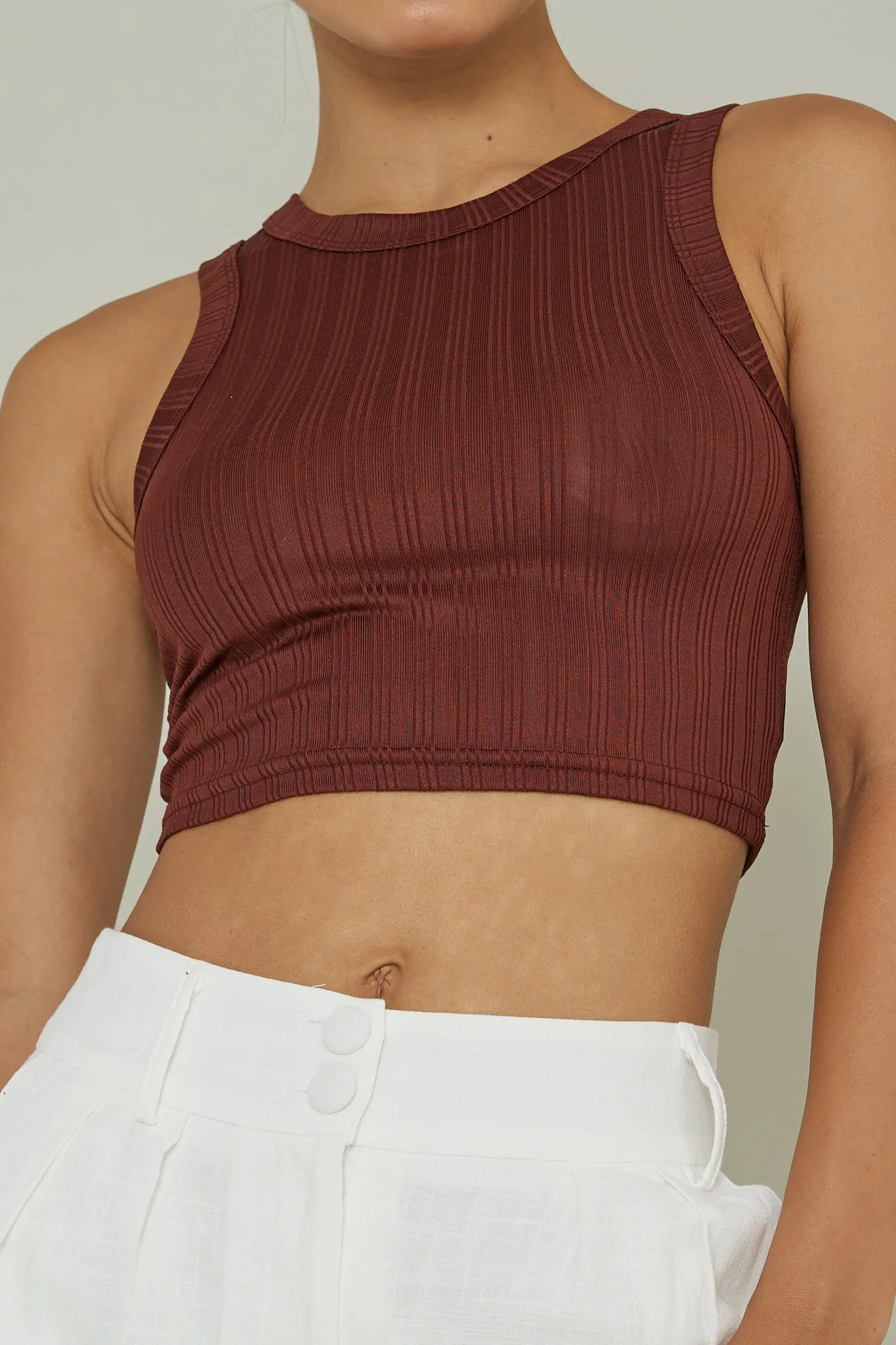 Seeker Ribbed Crop Top Mocha