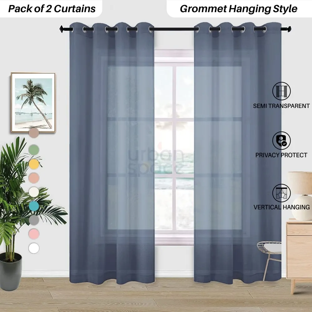 Sheer curtains for Living Room , Net curtains for balcony, pack of 2 curtains - Denim Blue