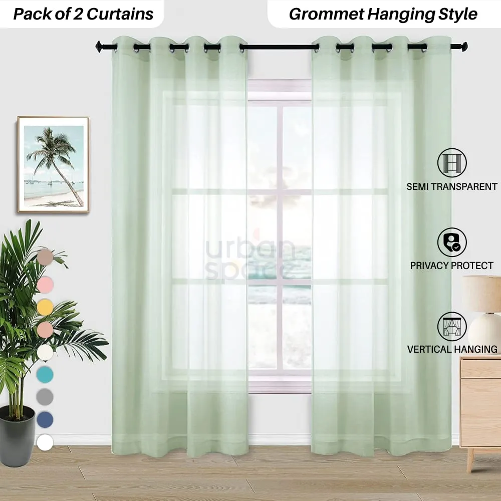 Sheer curtains for Living Room, Net curtains for balcony, pack of 2 curtains - Light Green