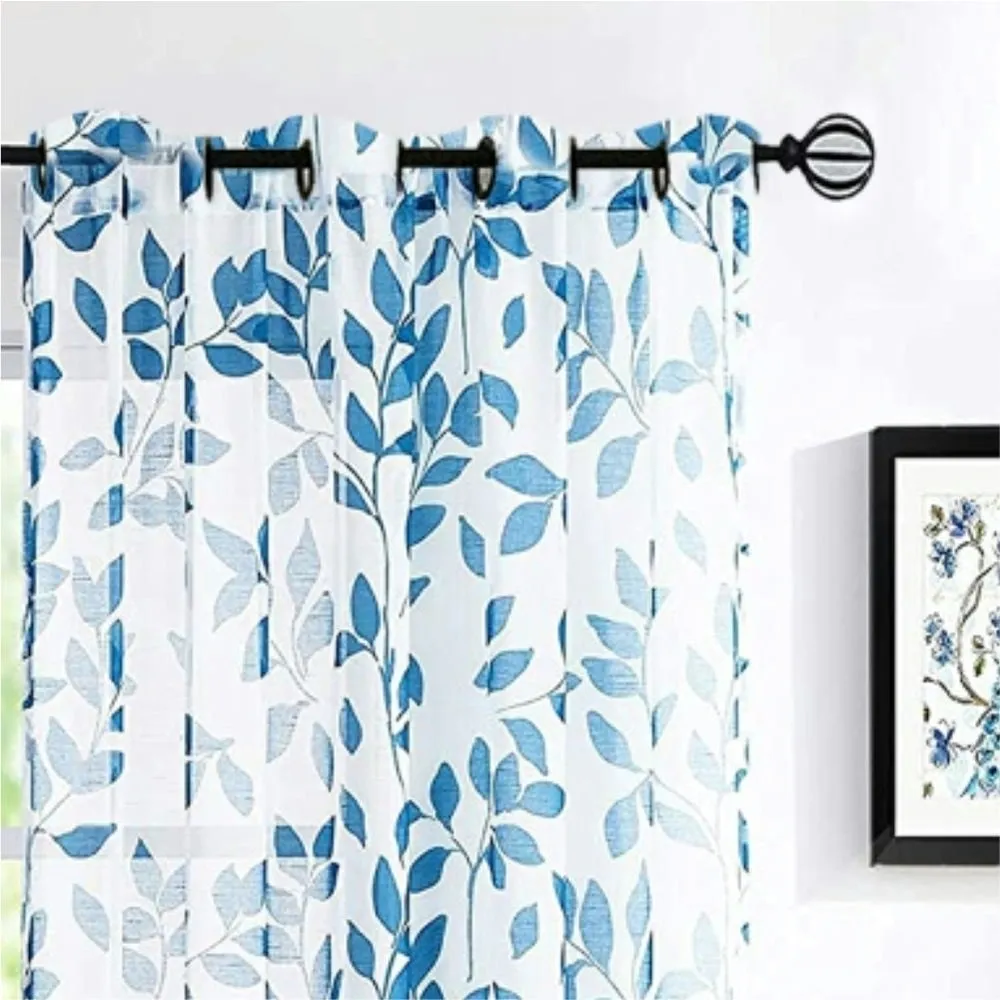 Sheer Curtains, Semi Transparent Curtains, Linen Textured Curtains for Living room, Pack of 2 Curtains, Petals