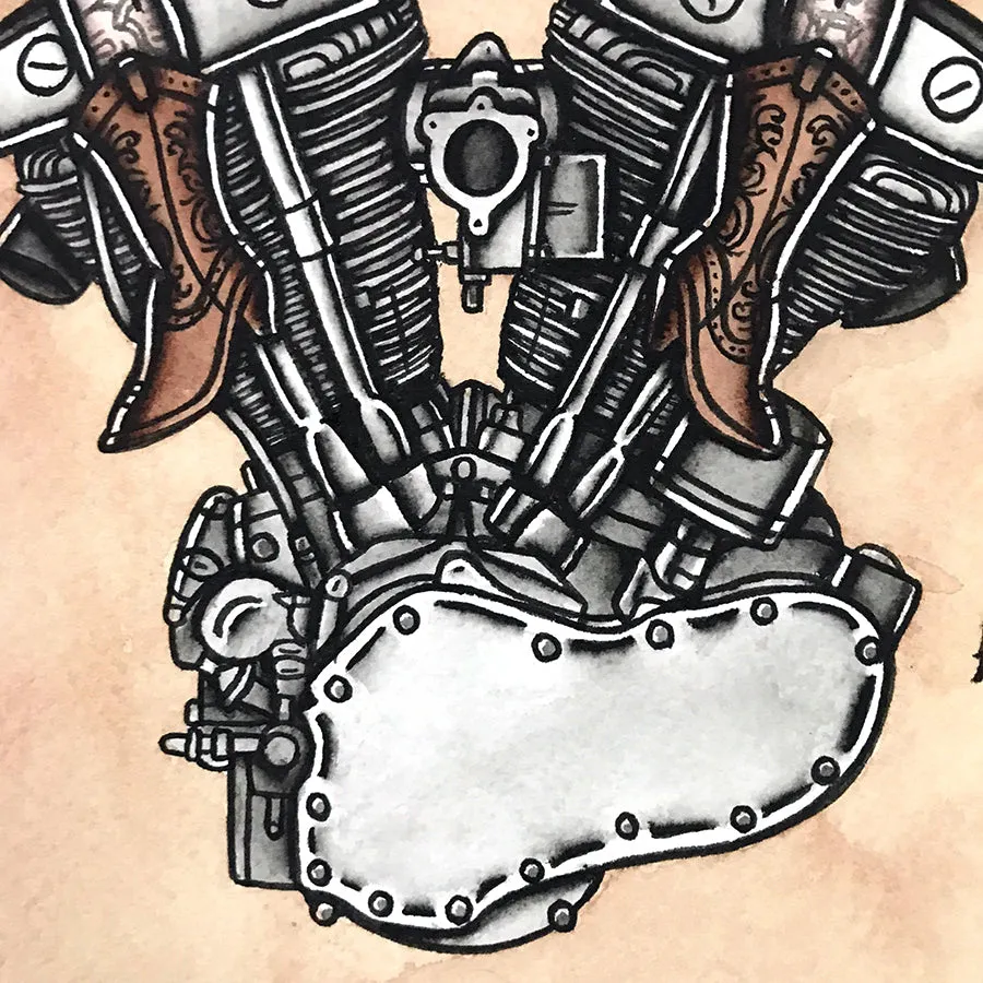 Shovelhead Engine Pinup Original Painting