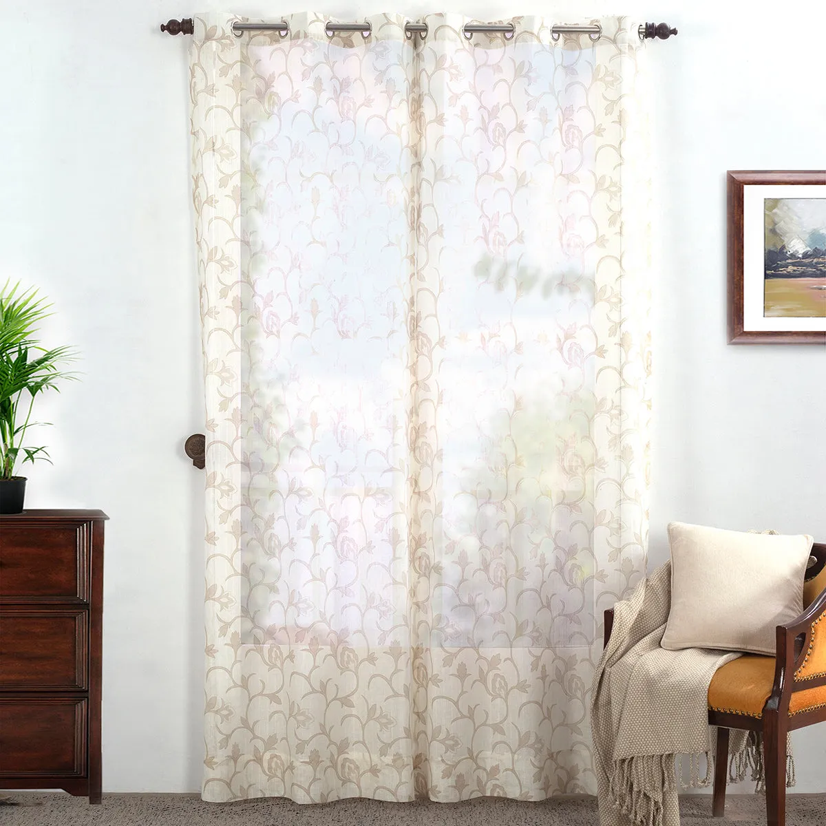 Sicilian Stripe Solid 2PC Beige Curtain Set