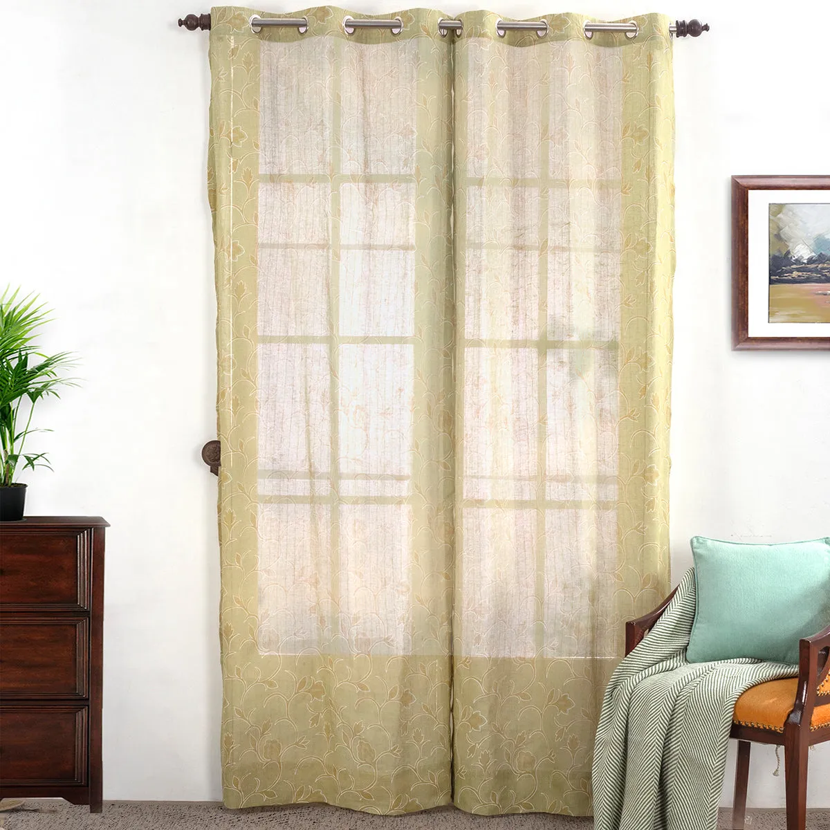 Sicilian Stripe Solid 2PC Gold Curtain Set