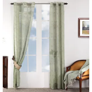 Sicilian Stripe Solid 2PC Green Curtain Set