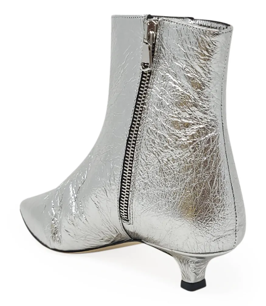 Silver Kitten Heel Ankle Boot