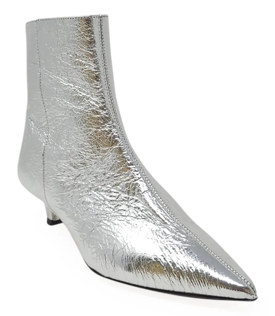 Silver Kitten Heel Ankle Boot