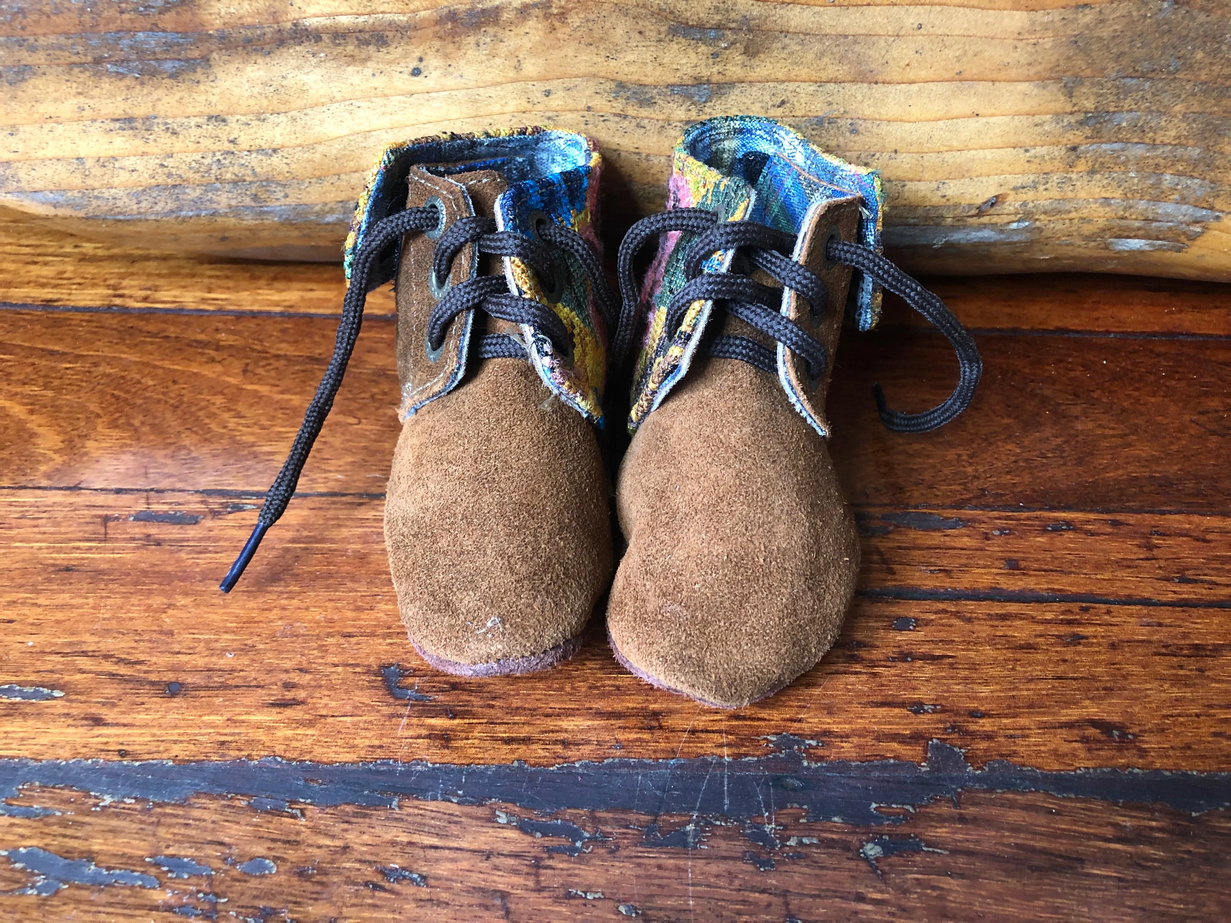 Size 19 Baby Moccasins - Brown with Mustard Flowers