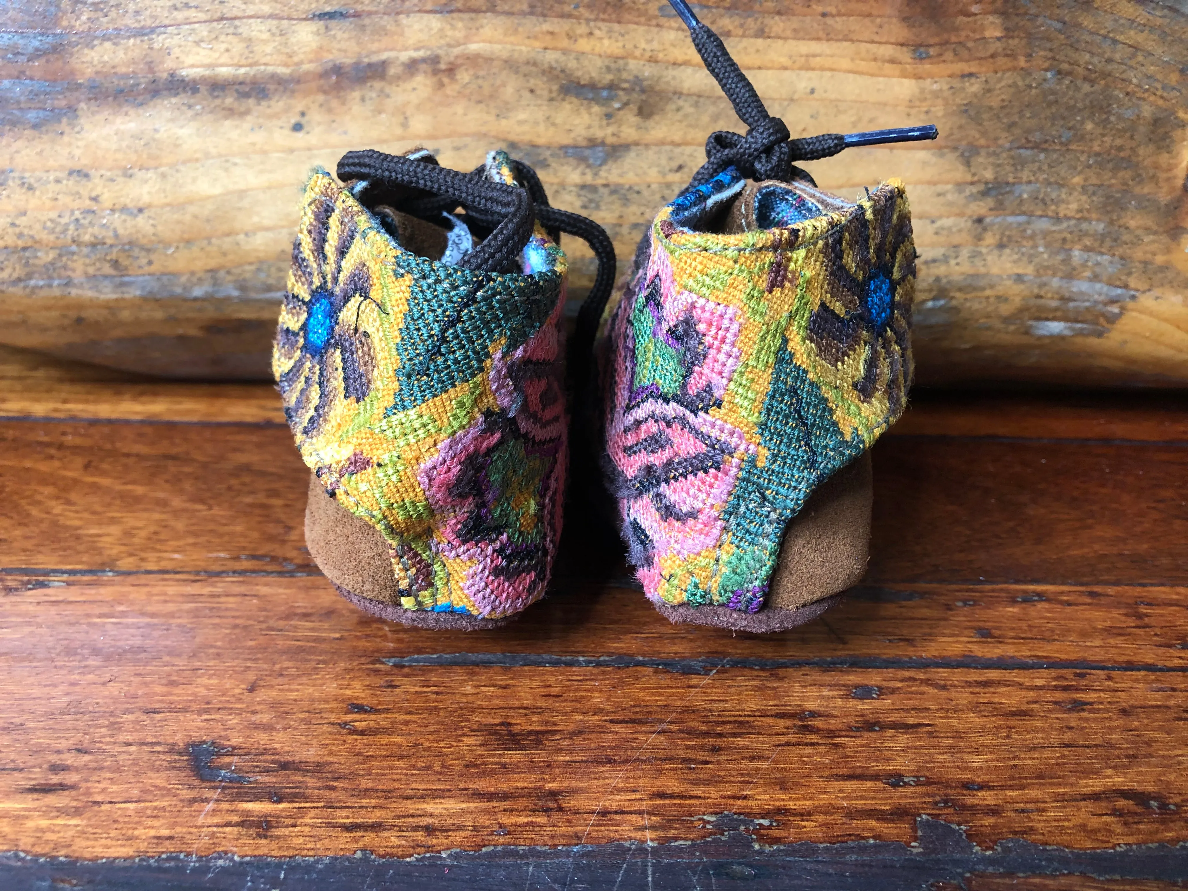 Size 19 Baby Moccasins - Brown with Mustard Flowers