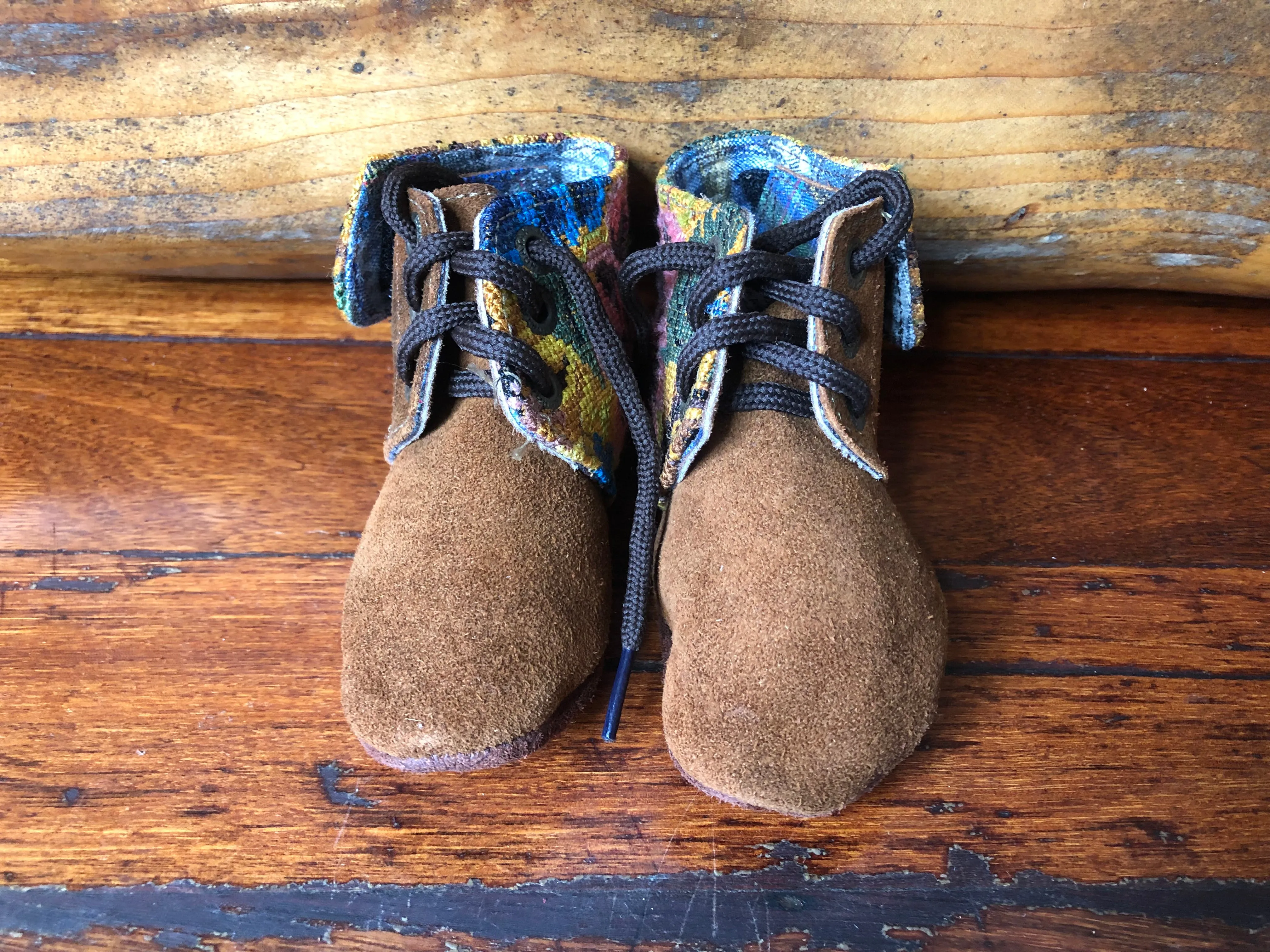 Size 19 Baby Moccasins - Brown with Mustard Flowers