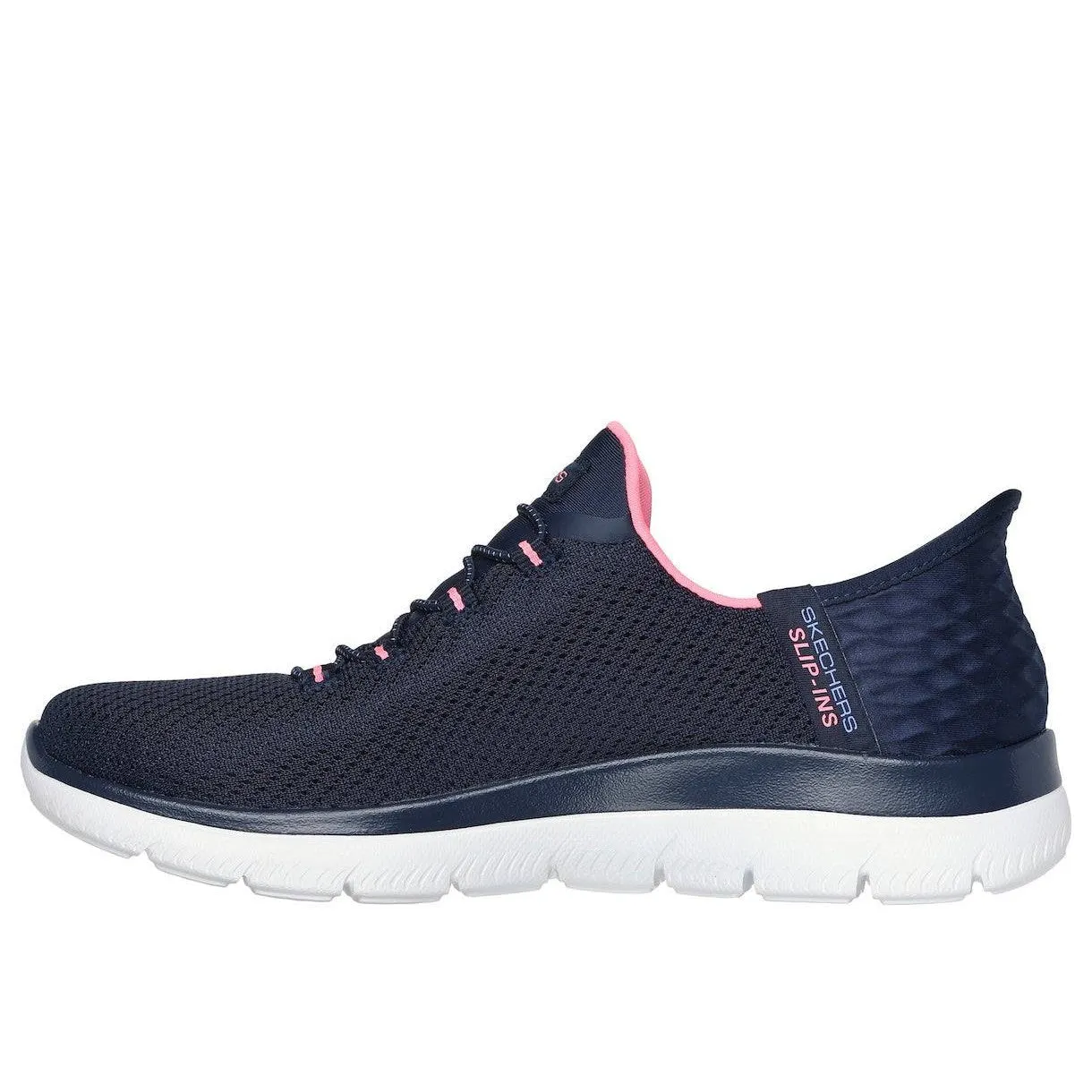 Skechers 150123 Summits-Diamond Dream Slip Ins Ladies Navy Pink Textile Vegan Slip On Trainers