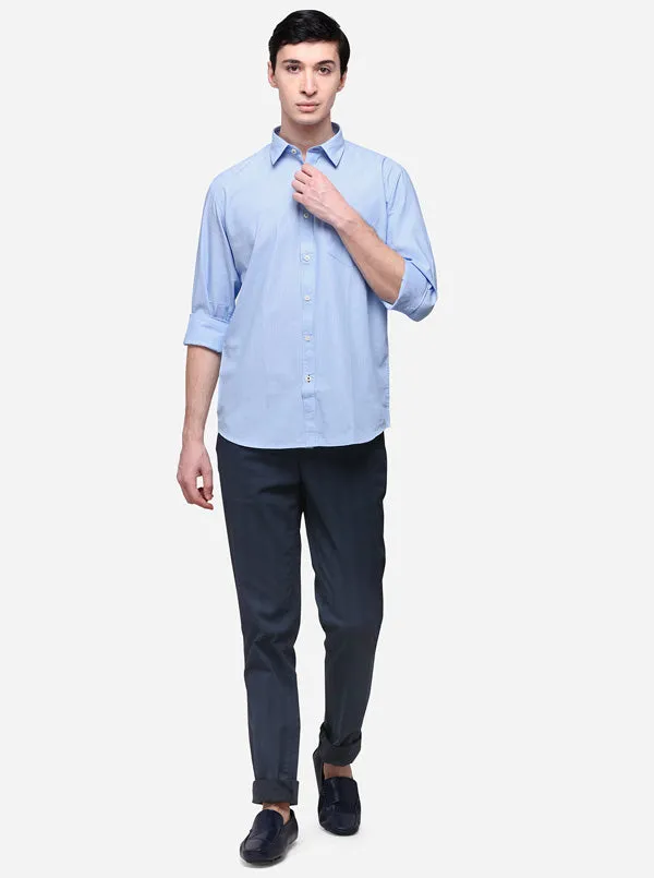 Sky Blue Smart Fit Striped Casual Shirt | Greenfibre