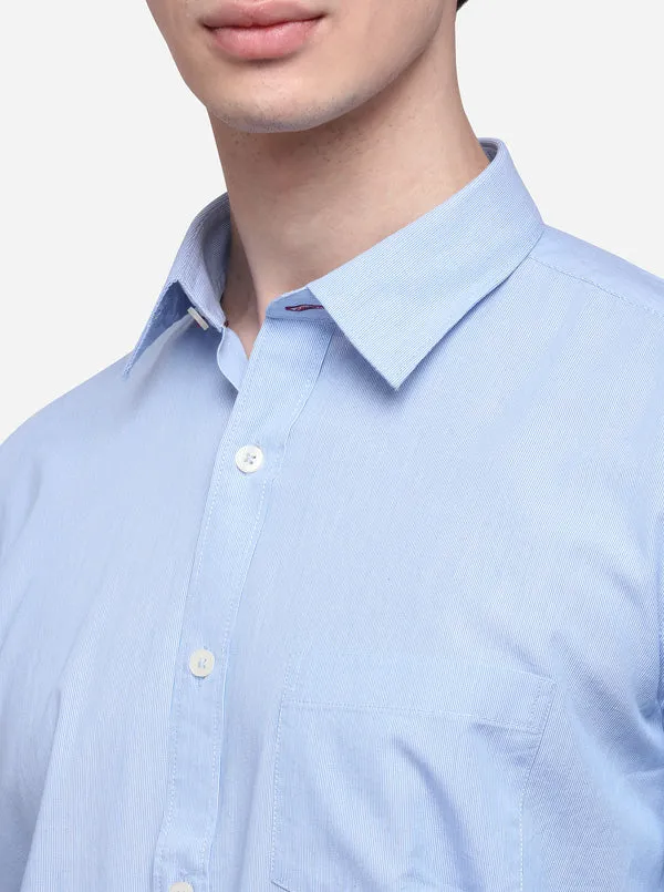 Sky Blue Smart Fit Striped Casual Shirt | Greenfibre