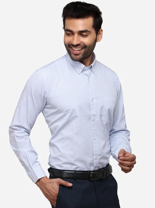 Sky Blue Tailored Fit Striped Casual Shirt | JadeBlue