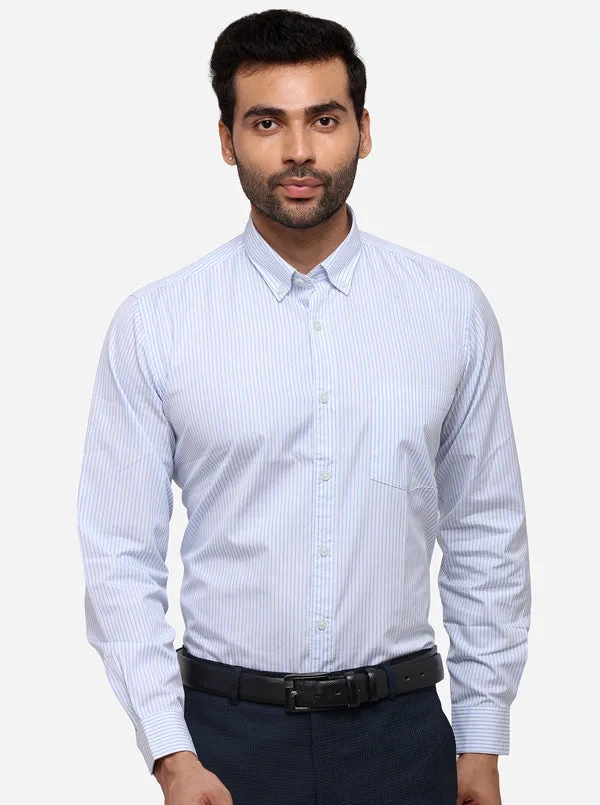 Sky Blue Tailored Fit Striped Casual Shirt | JadeBlue