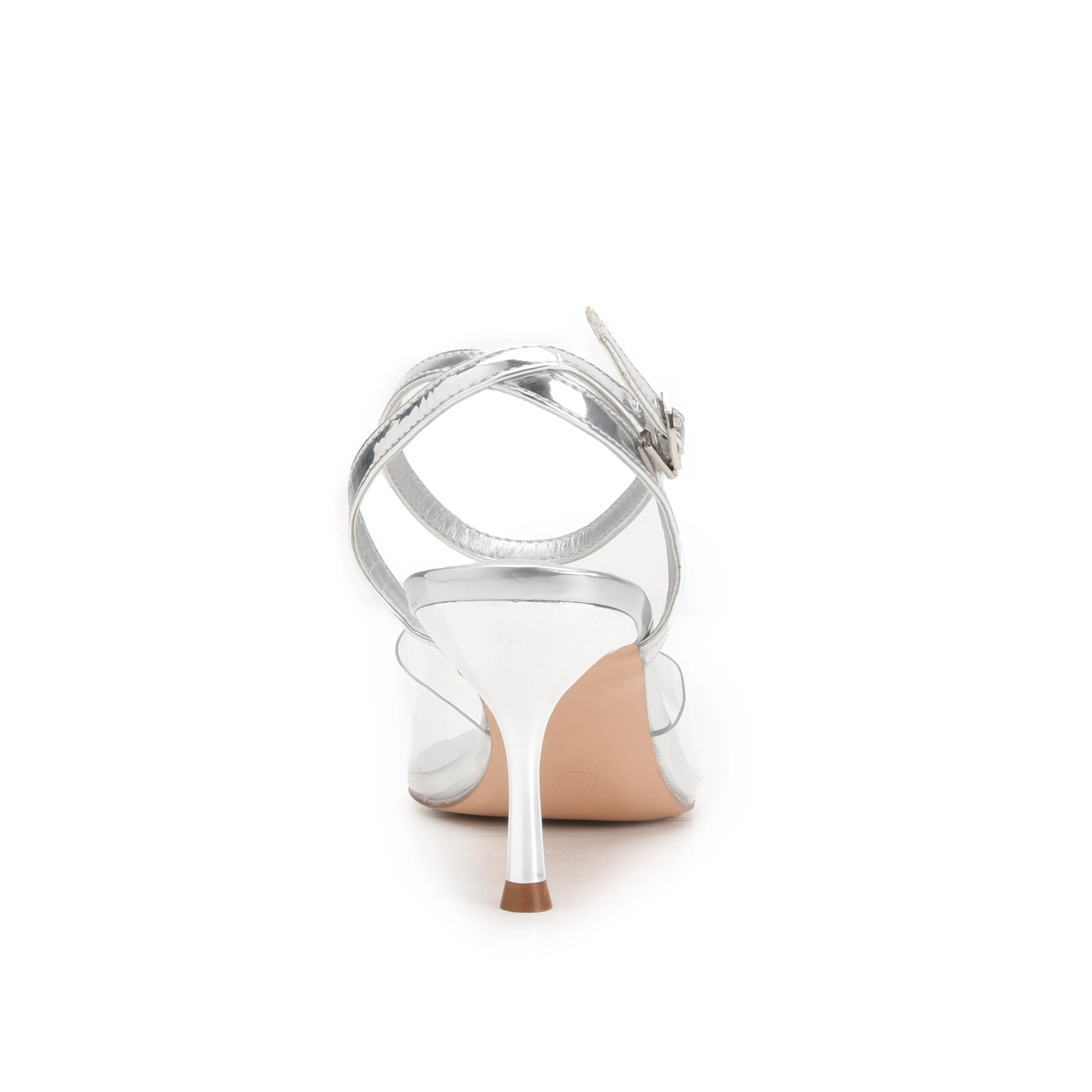 Sleek Silver Transparent Kitten Heel Sandals | 426N-S