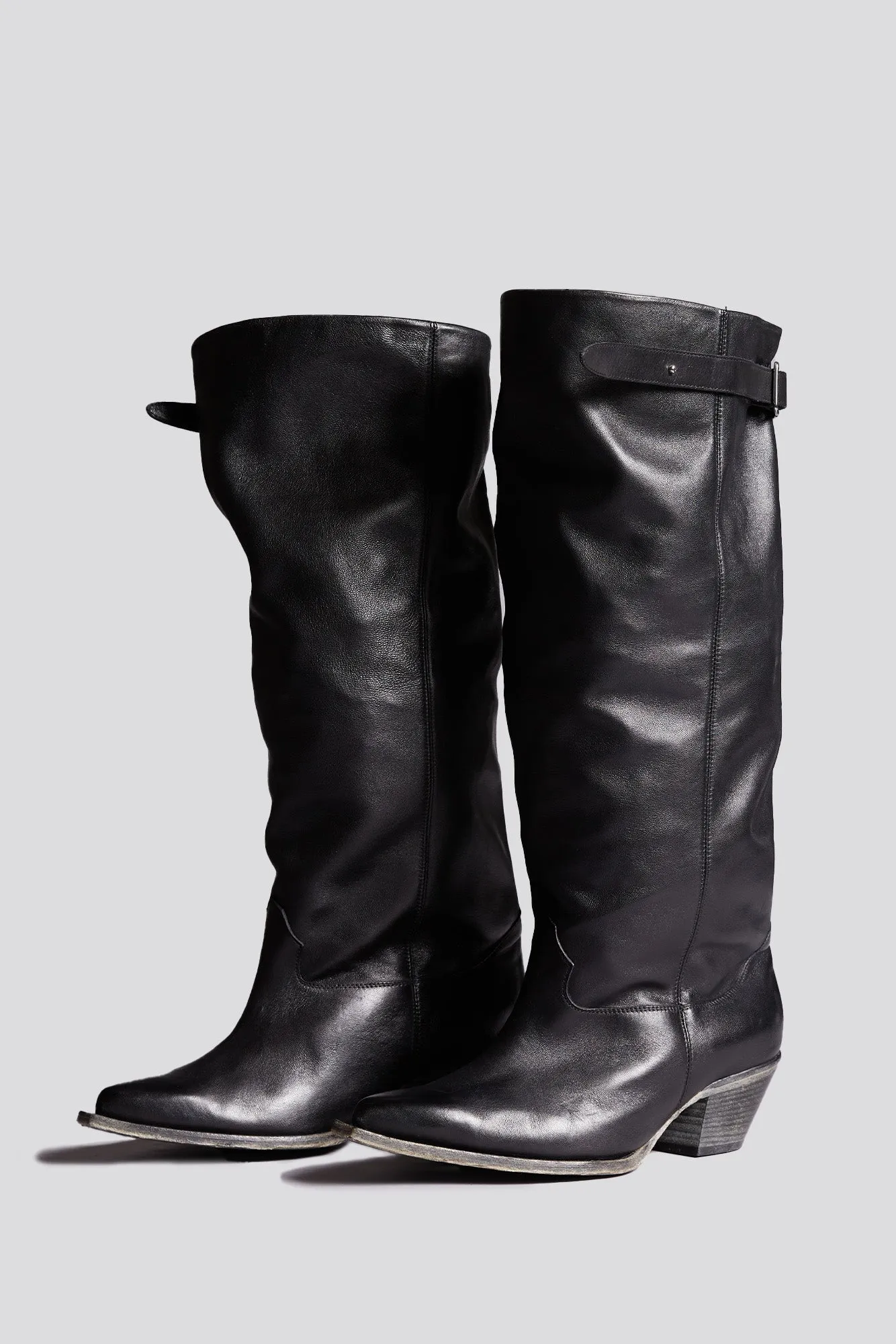 SLOUCH COWBOY BOOT - BLACK LEATHER