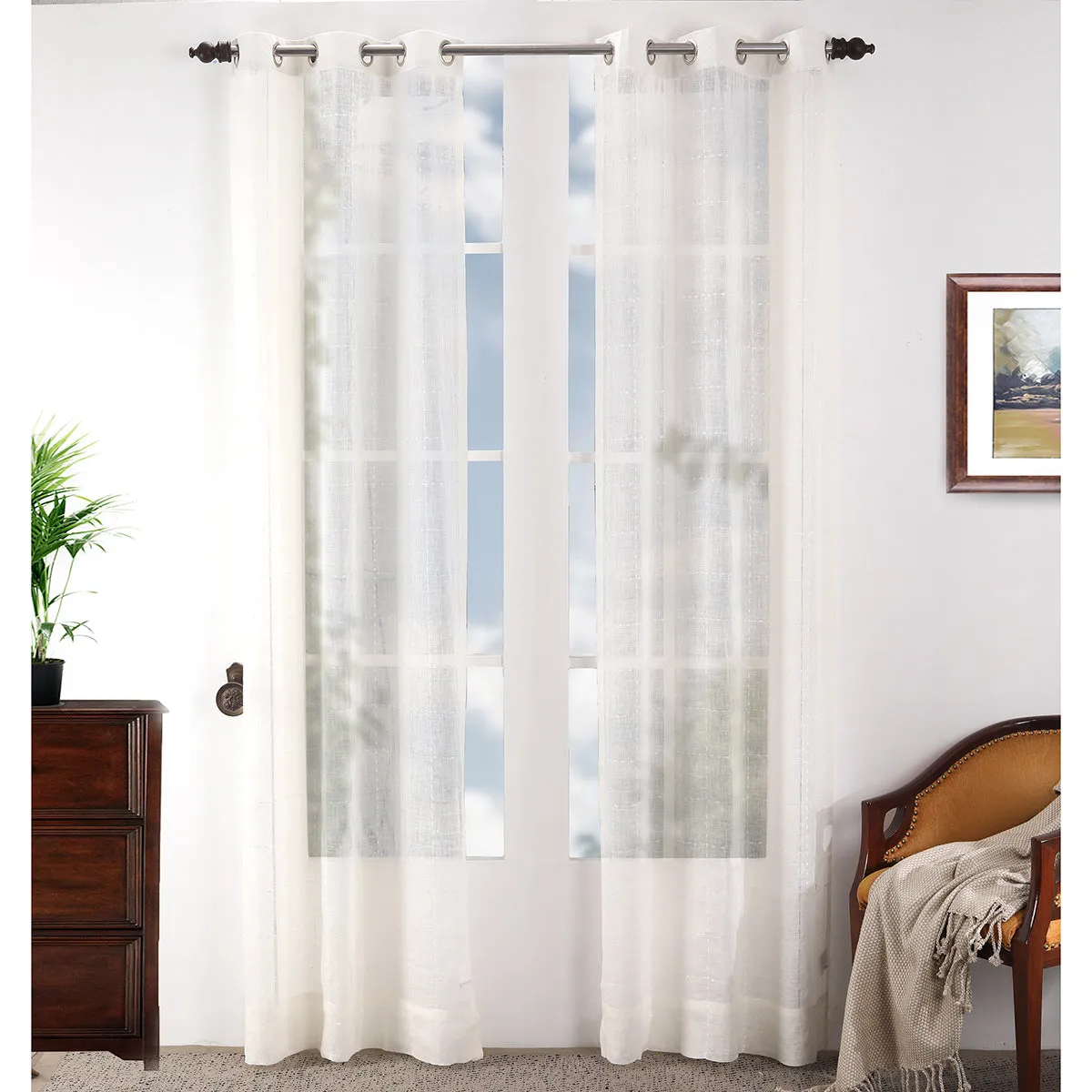 Solidonia Square Solid 2PC Beige Curtain Set