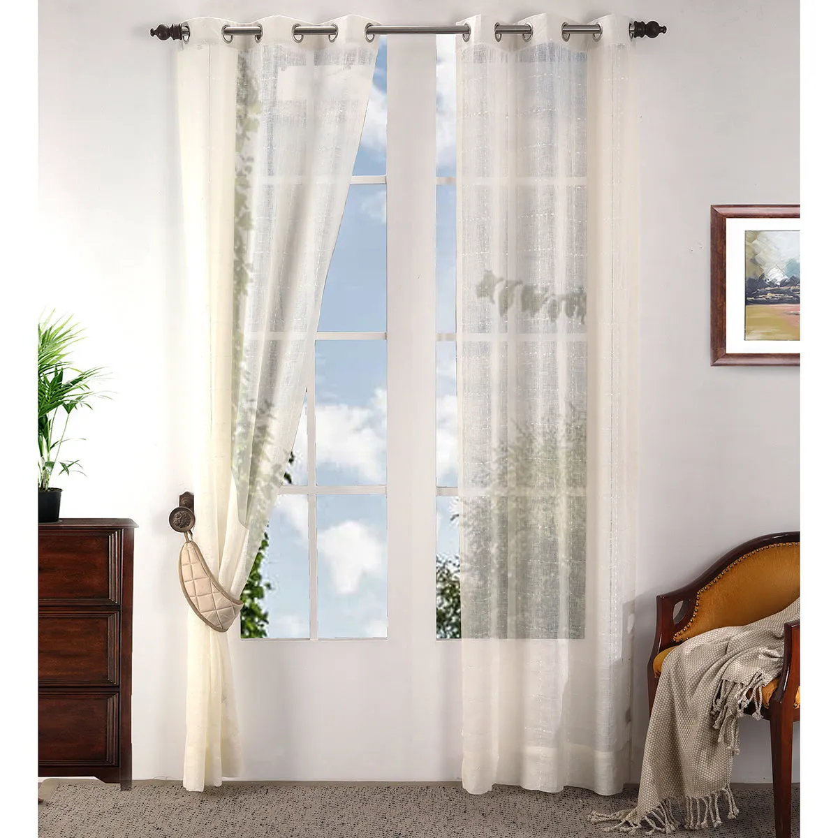 Solidonia Square Solid 2PC Beige Curtain Set