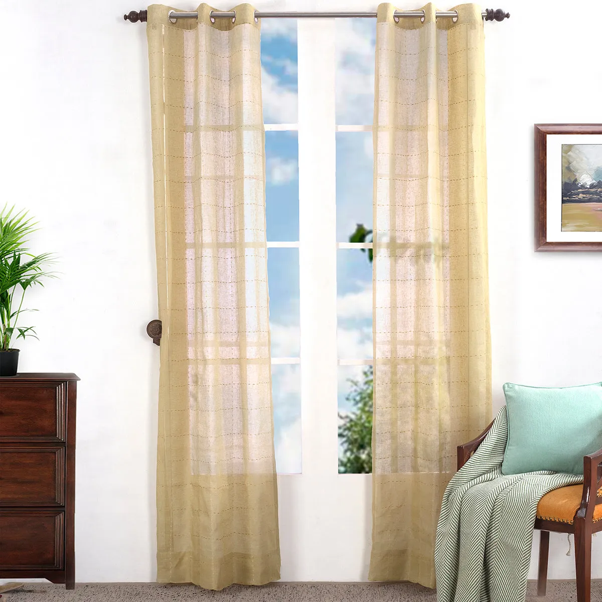 Solidonia Square Solid 2PC Gold Curtain Set