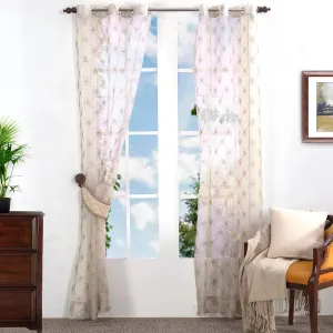 Spinscape Textured 2PC Beige Curtain Set