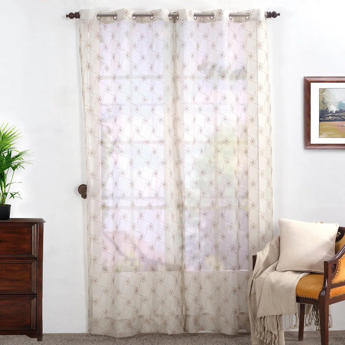 Spinscape Textured 2PC Beige Curtain Set