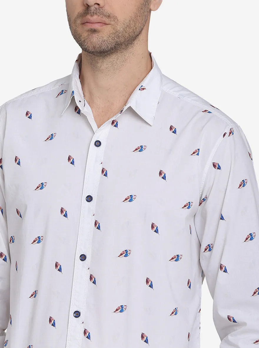 Star White Printed Slim Fit Casual Shirt | JadeBlue