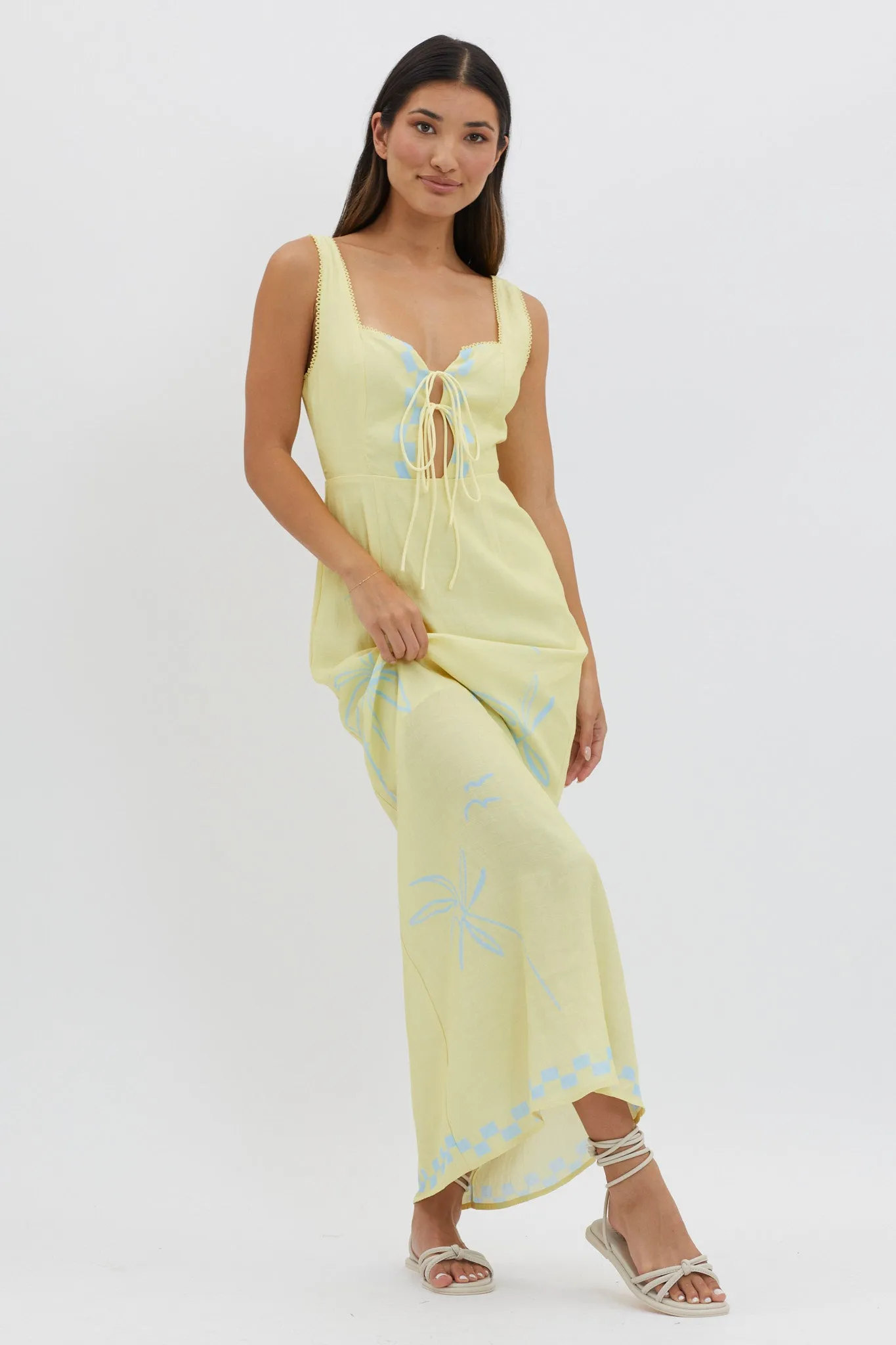 Sun Valley Tied Bodice Maxi Dress Lemon