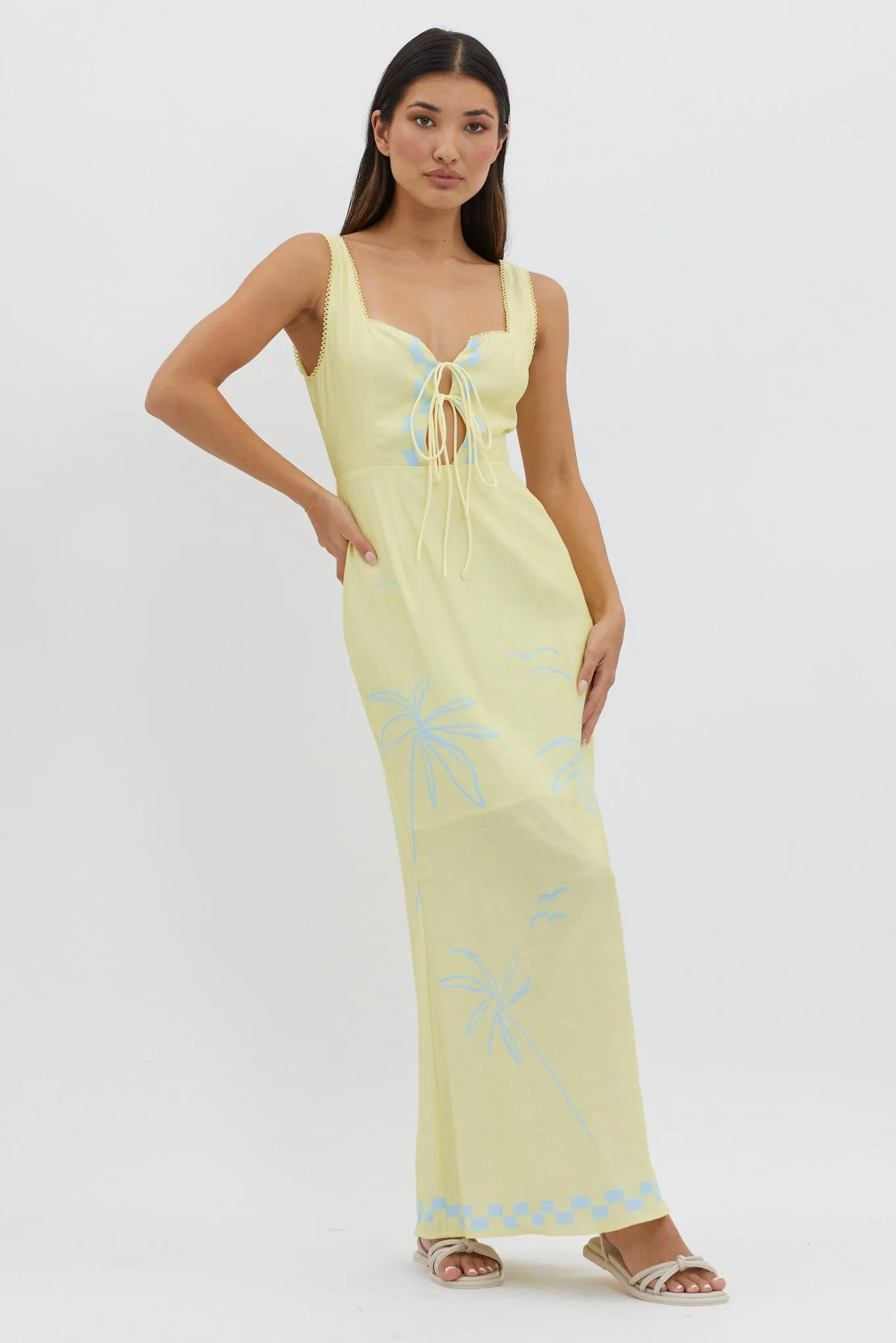 Sun Valley Tied Bodice Maxi Dress Lemon