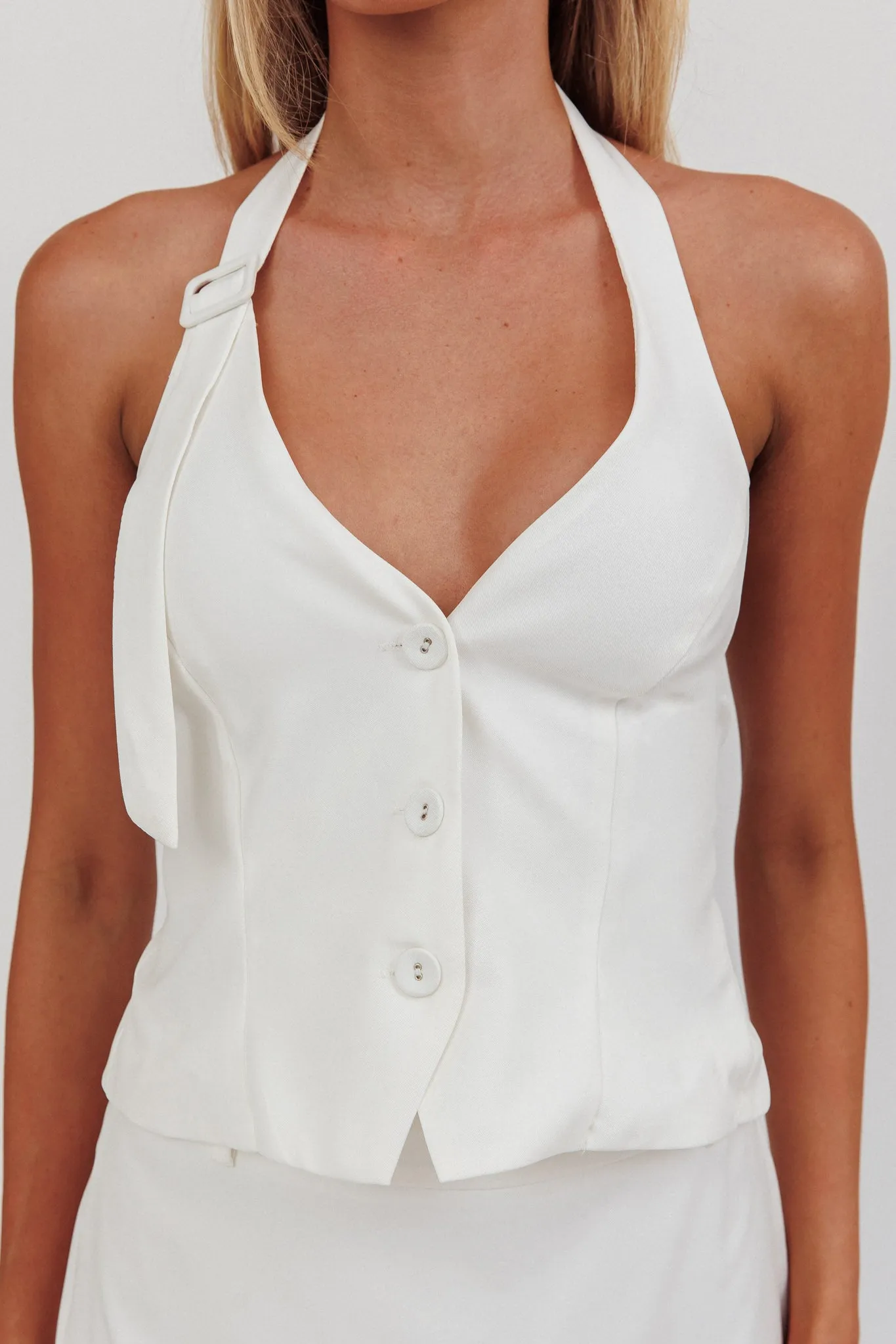 Tammi Halter Buckle Vest Top Off White