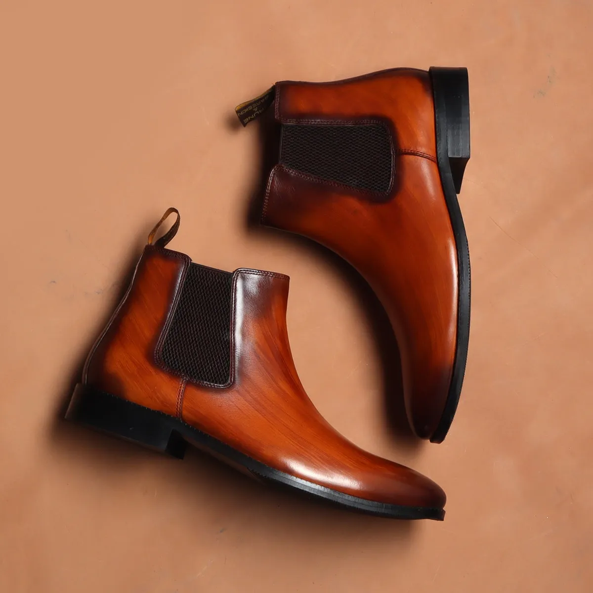 Tan Leather Hand Made Chelsea Boots For Men By Brune & Bareskin