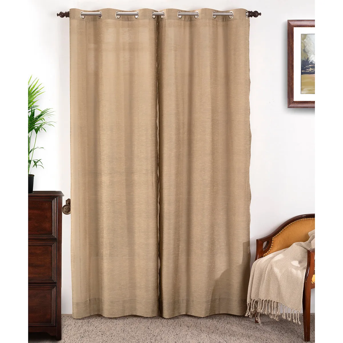 Tewly Tex Solid 2PC Beige Curtain Set