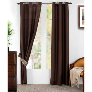 Tewly Tex Solid 2PC Brown Curtain Set