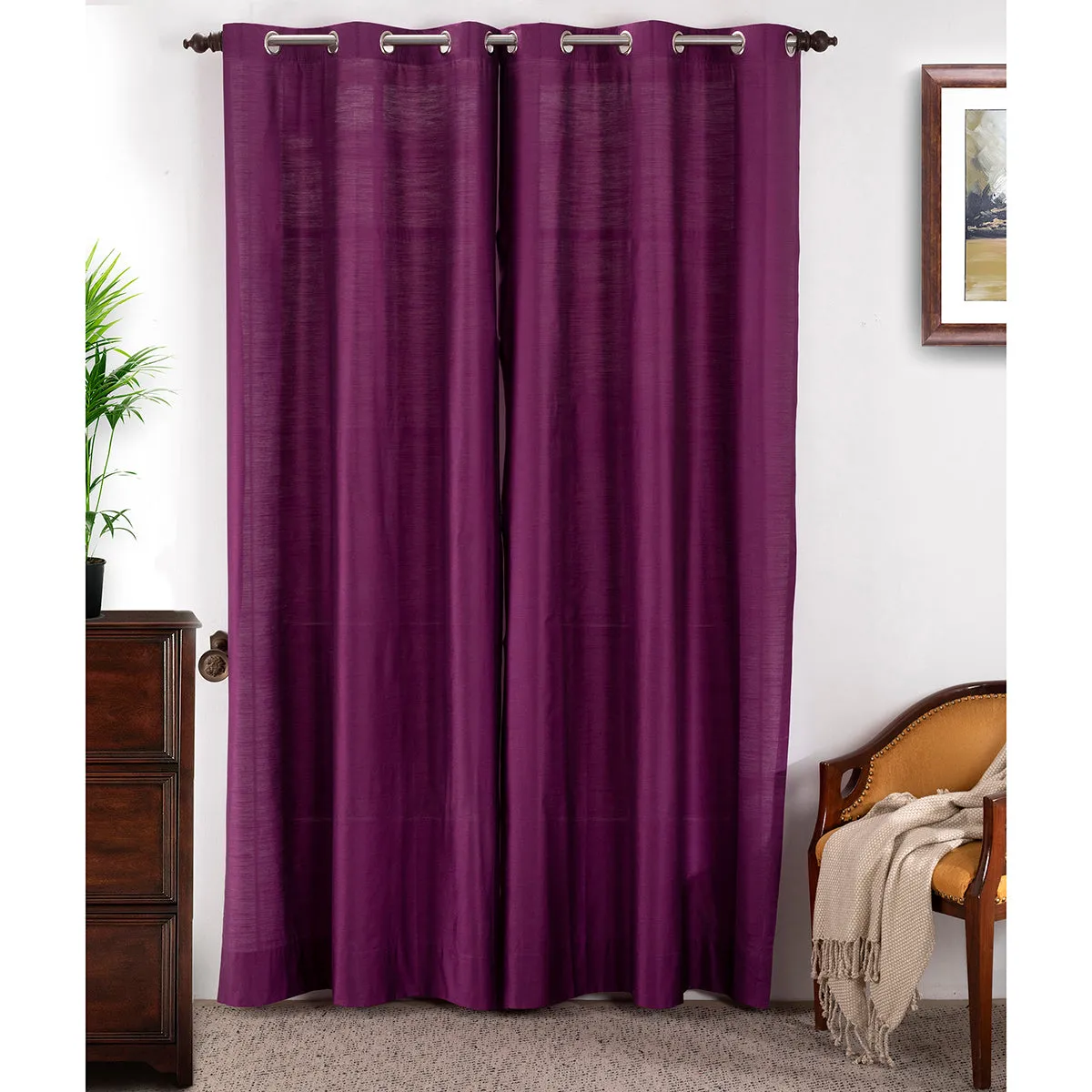 Tewly Tex Solid 2PC Purple Curtain Set