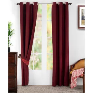 Tewly Tex Solid 2PC Red Curtain Set