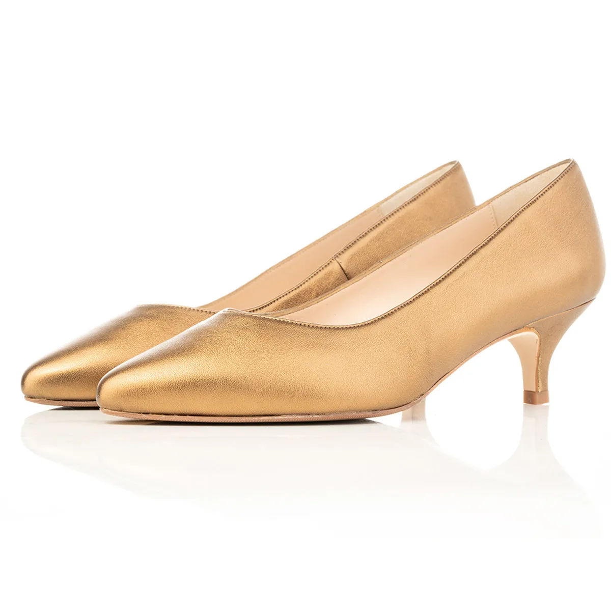 Tilda Extra-Wide Fit Kitten Heels - Bronze Leather