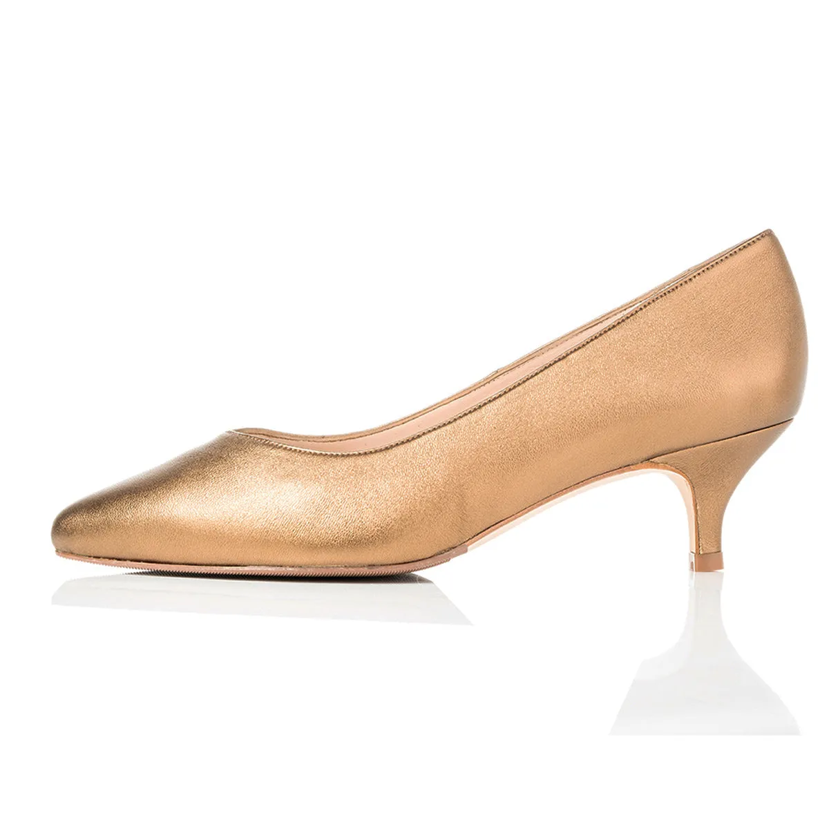 Tilda Extra-Wide Fit Kitten Heels - Bronze Leather