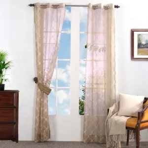 Tranquil Vine Textured 2PC Beige Curtain Set